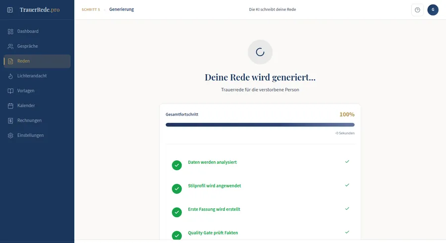 Produkt-Screenshot: Rede wird im eigenen Stil erstellt